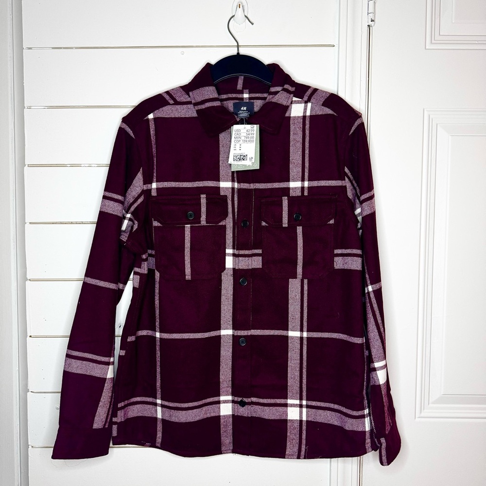 New Plaid Overshirt by H&M - Maroon, M & 3XL